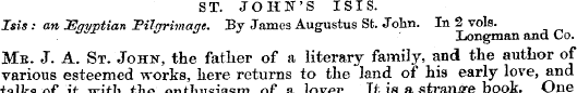 ST. JOHN'S ISIS. Isis: an JEqyptian Fila...