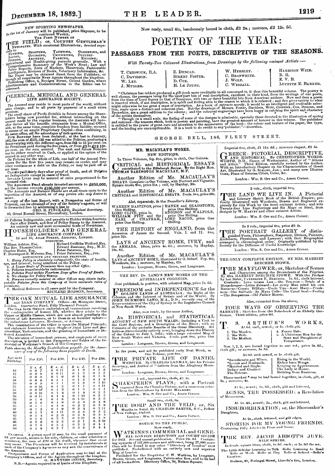 Leader (1850-1860): jS F Y, Country edition - Ad02306