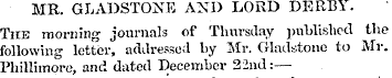 MR. GLADSTONE AND LORD DERBY. The mornin...