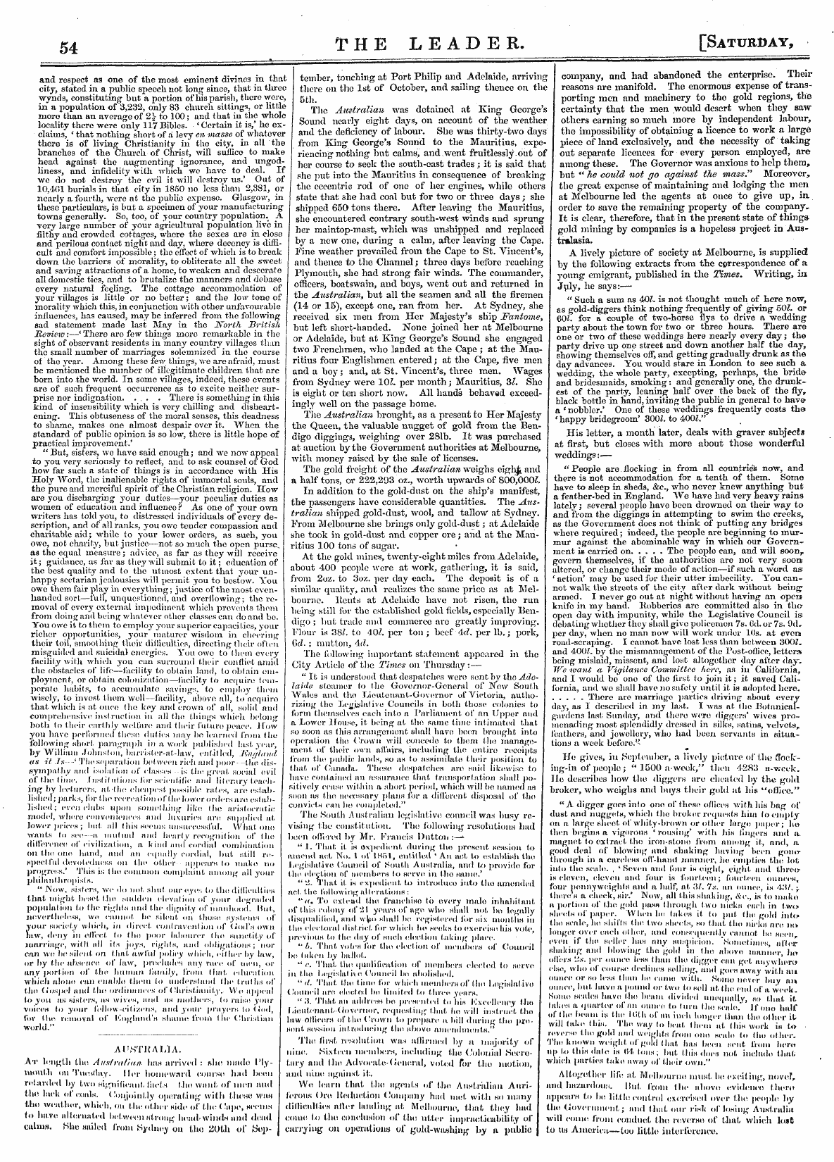 Leader (1850-1860): jS F Y, Country edition - 54 The Leader. [Saturday,