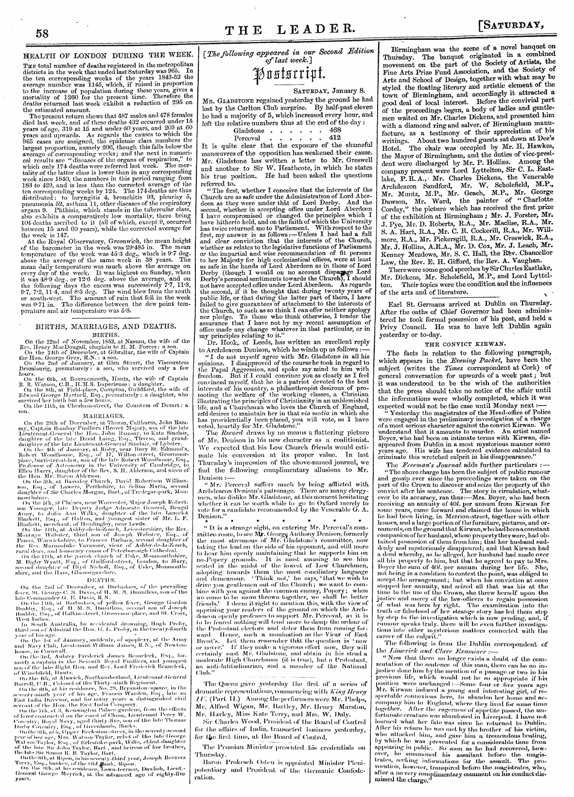 Leader (1850-1860): jS F Y, Country edition - Health Op London During The Week. The To...