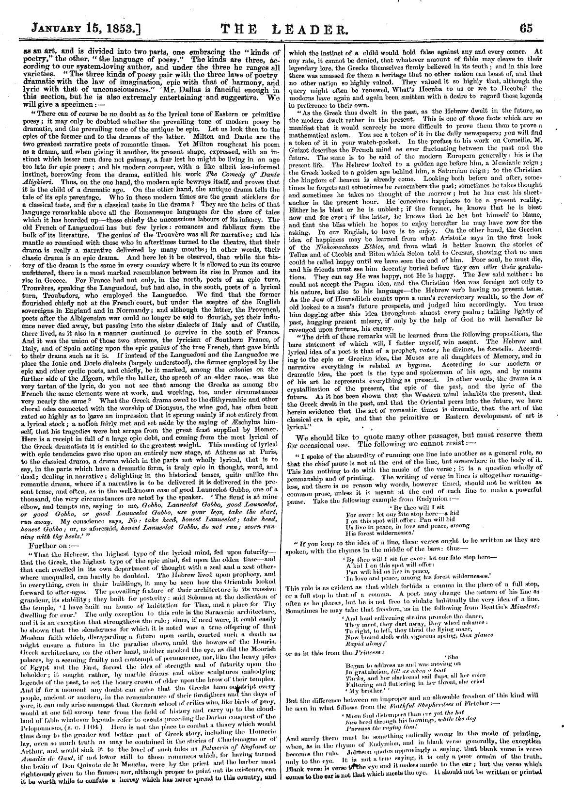 Leader (1850-1860): jS F Y, Country edition - January Is, 1853.] The Leader. 6s