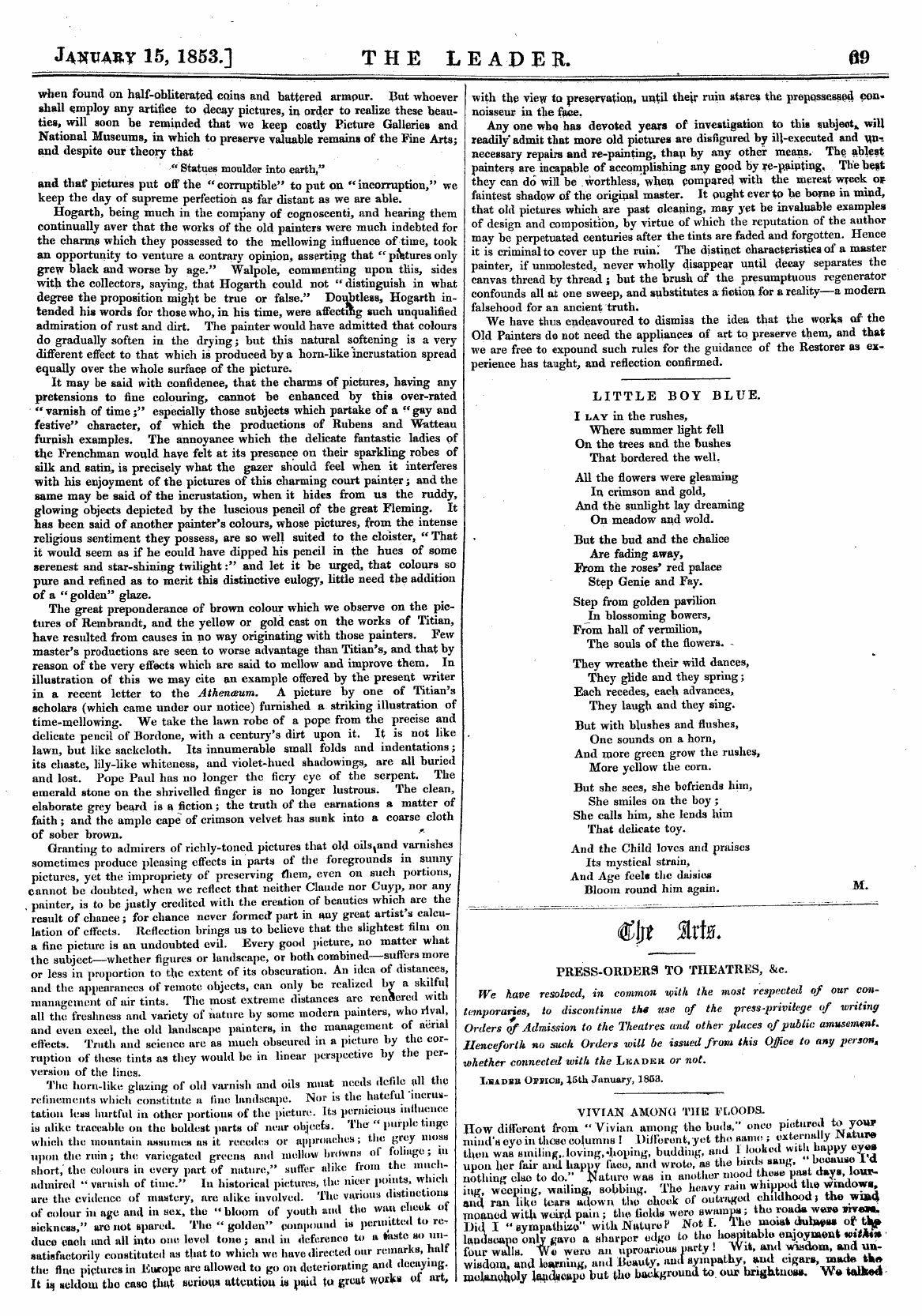 Leader (1850-1860): jS F Y, Country edition - Ja Wary 15, 1853,] The Leader. 69