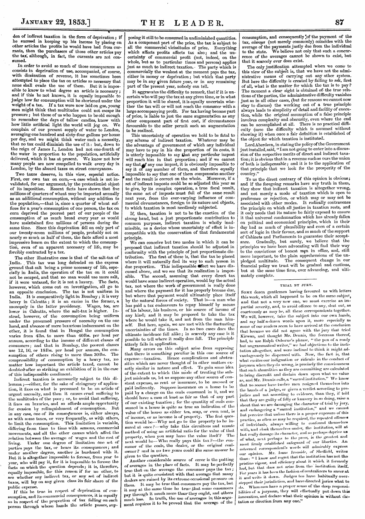 Leader (1850-1860): jS F Y, Country edition - January 22, 1853,] The Leader. 87