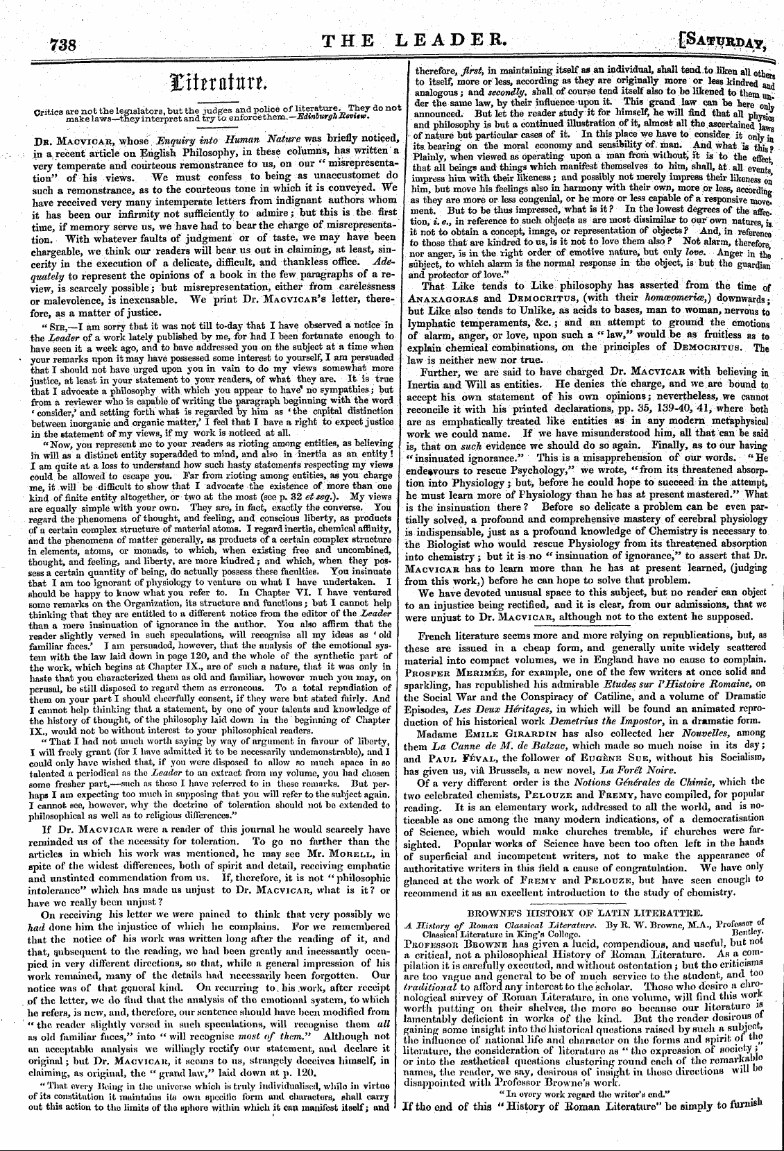 Leader (1850-1860): jS F Y, Country edition - 738 The Leader. |Sa^Pq >^