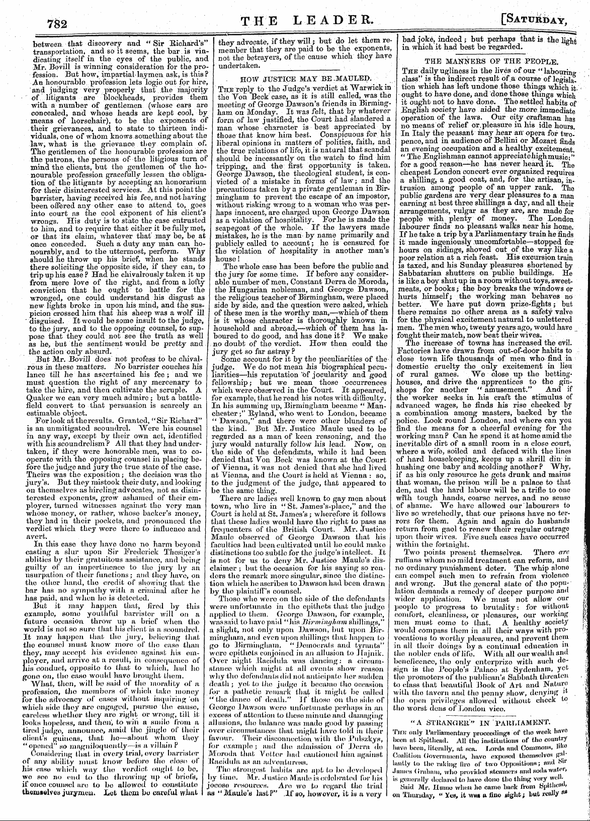 Leader (1850-1860): jS F Y, Country edition - How Justice May Be .Mauled. Th;E Reply T...