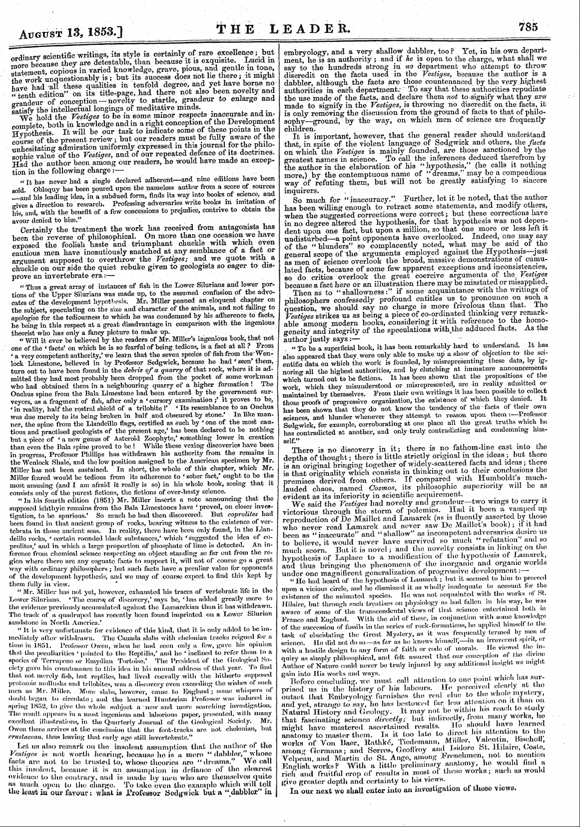 Leader (1850-1860): jS F Y, Country edition - Attest 13, 1853.] The Leader. 785