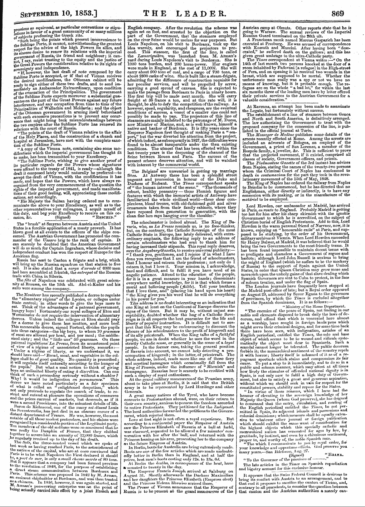 Leader (1850-1860): jS F Y, Country edition - Tho Moniteur Has Recentl Y Published A D...