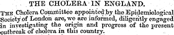 THE CHOLERA IN" ENGLAND. The Chplera Com...