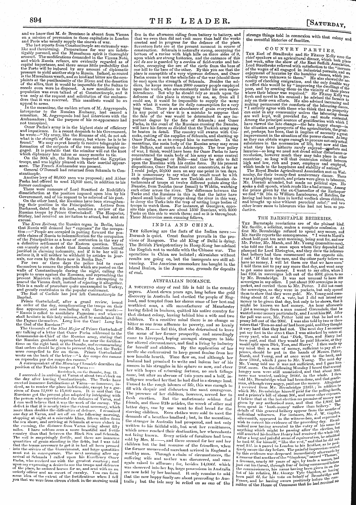 Leader (1850-1860): jS F Y, Country edition - The Baknstaple Briberies. The Barnstaple...