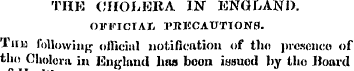 THE CHOLERA IN ENGLAND. OFFICIAI", 1'RKC...