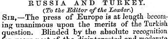 RUSSIA AND TURKEY. (To the Editor of the...