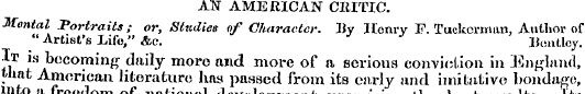 AN AMERICAN CRITIC. Mental Portraits; or...