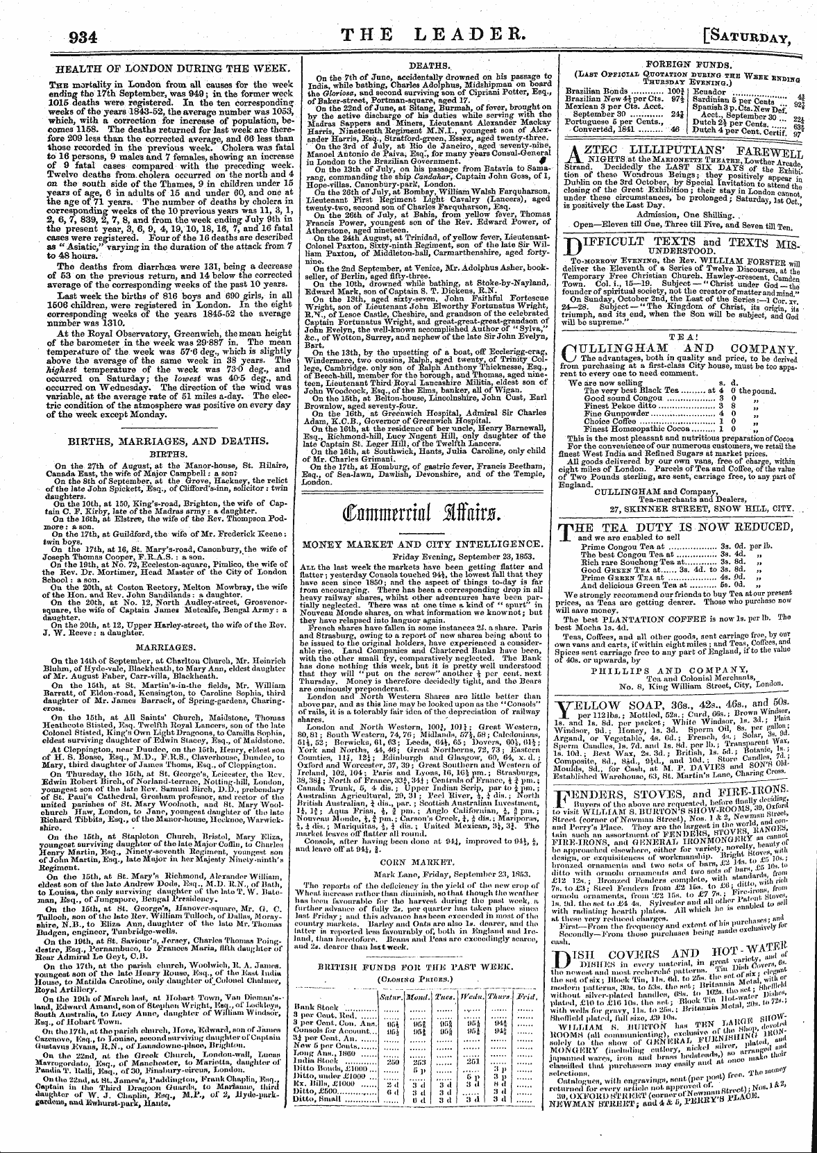 Leader (1850-1860): jS F Y, Country edition - Health Of London During The Week. The Mo...