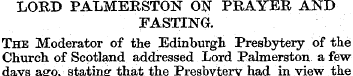 LORD PALMERSTON ON PRAYER AND FASTING. T...