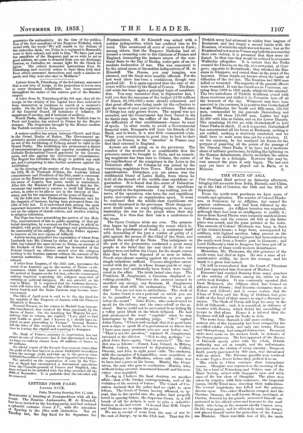 Leader (1850-1860): jS F Y, Country edition - A Serious Conflict Has Arisen Between Ch...