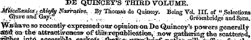 PE QUINCEY'S THIRD VOLUME. Miscellanies?...