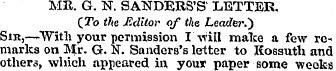 MR. G. N. SANDERS'S* LETTER. (To the JRd...