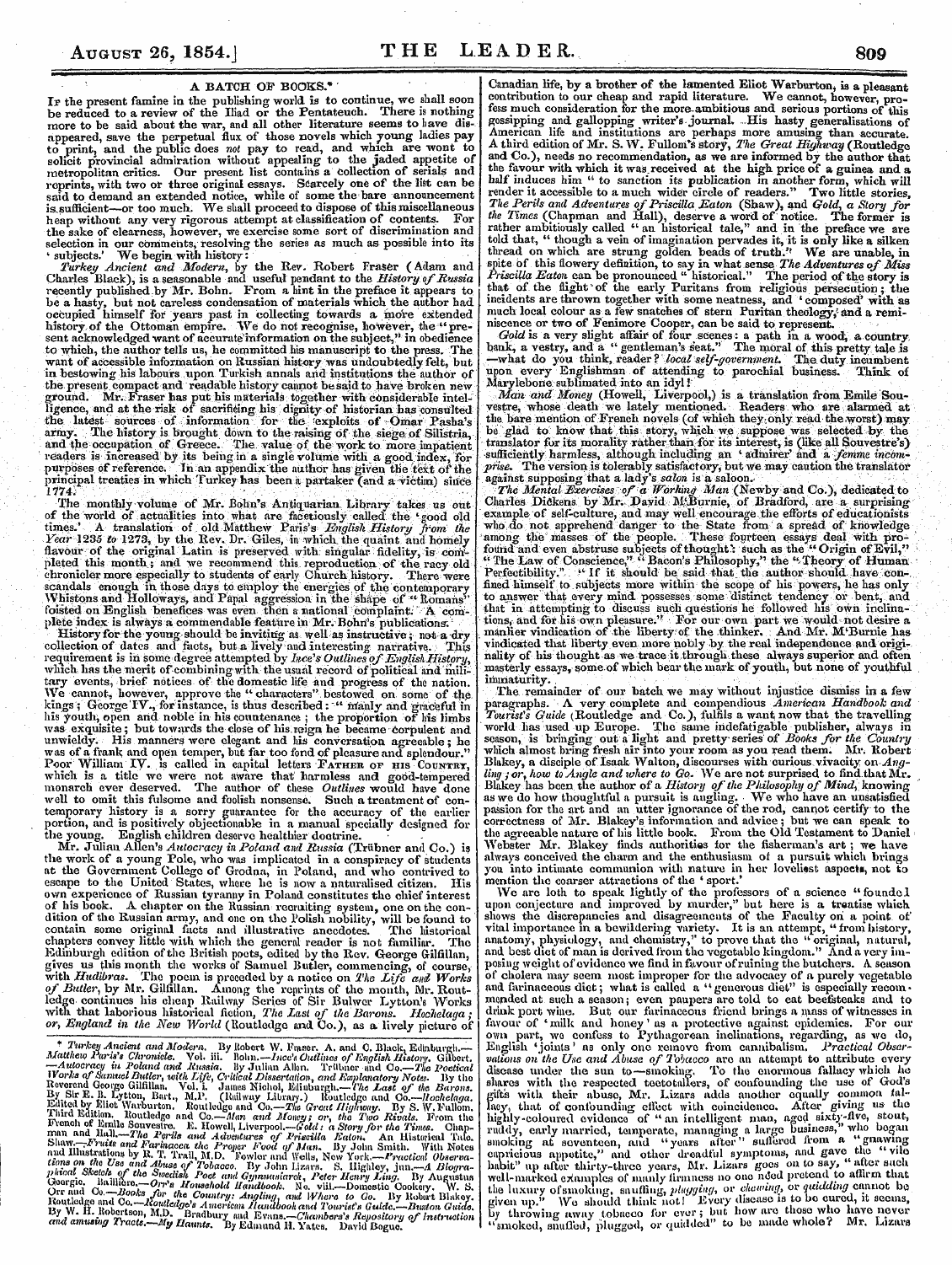 Leader (1850-1860): jS F Y, Country edition - August 26, 1854.J Th E Le Ader. 809