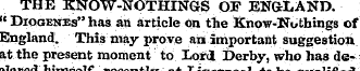 THE KNOW-NOTHINGS OF ENGLAND. <c Diogens...