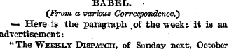 BABEL. (From a various Correspondence." ...