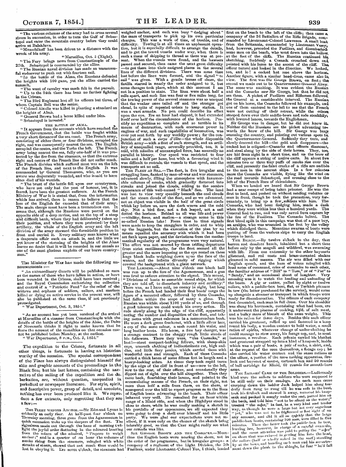 Leader (1850-1860): jS F Y, Country edition - October 7, 1854.] The Leader. 939