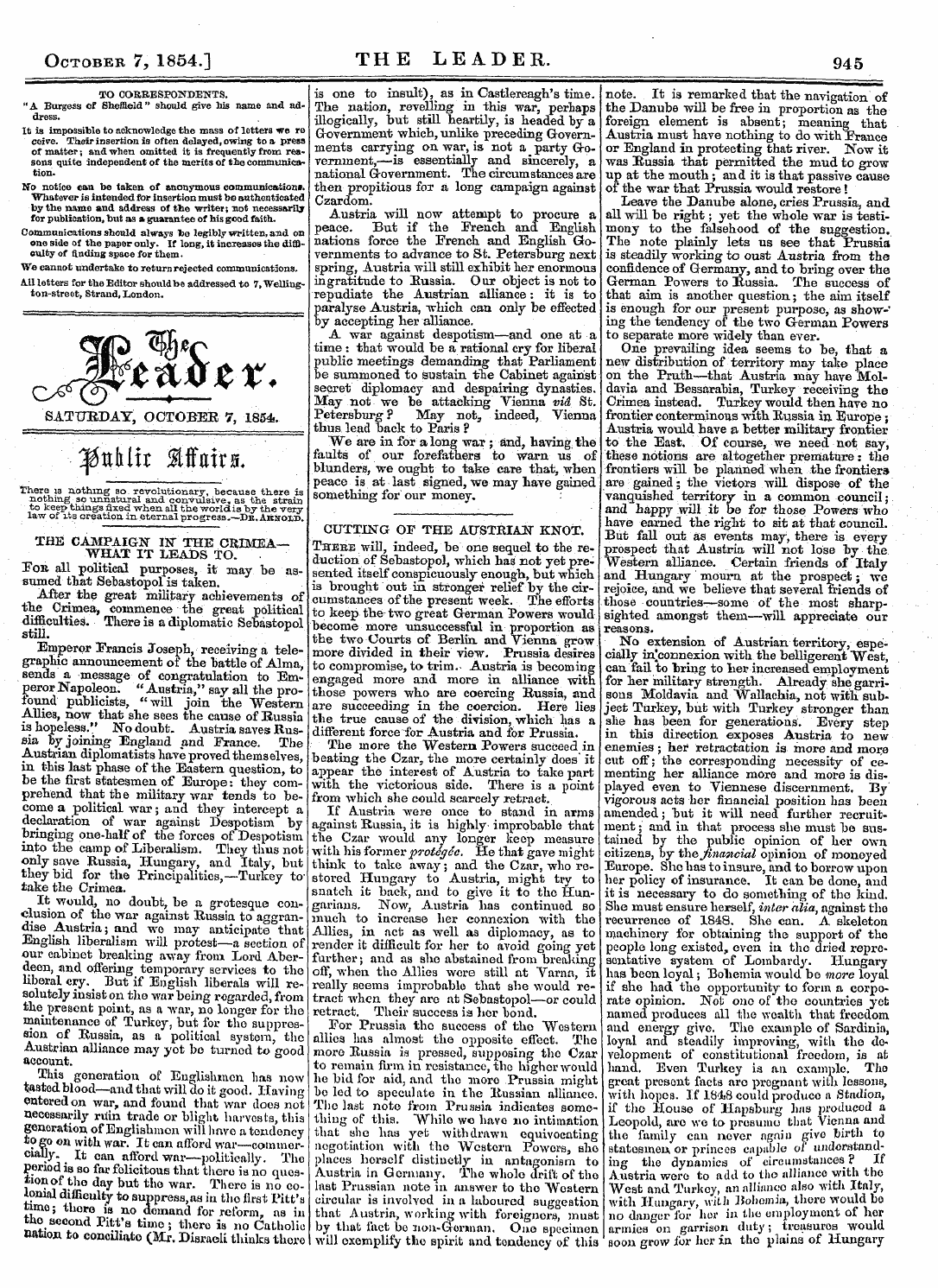 Leader (1850-1860): jS F Y, Country edition - October 7, 1854.] The Leader. 945