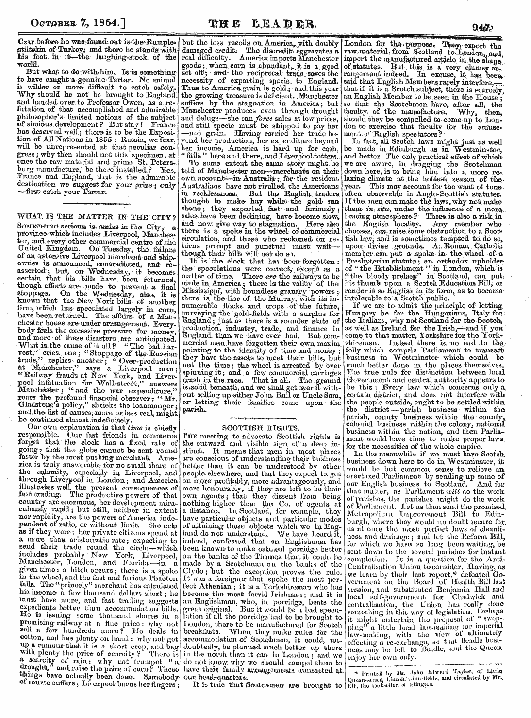 Leader (1850-1860): jS F Y, Country edition - Octobea 7, 1854.] Ik B Bjs'a I) ©B. G^R ...