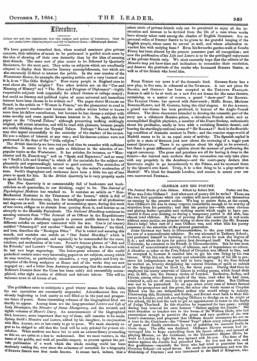 Leader (1850-1860): jS F Y, Country edition - October 7, 1854.] The Leader. 949