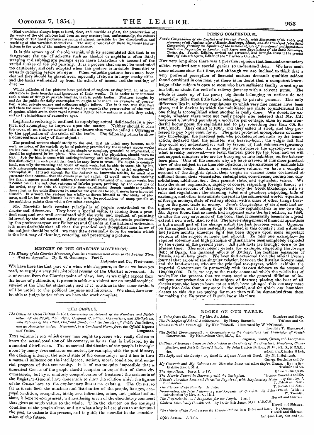 Leader (1850-1860): jS F Y, Country edition - October 7, 1854.] The Leader. 953