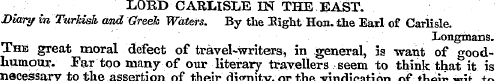 LORD CARLISLE IN THE EAST. Diary in Turk...