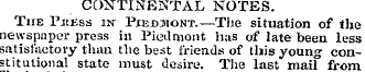 CONTINENTAL NOTES. The Pjiess in Piedmon...