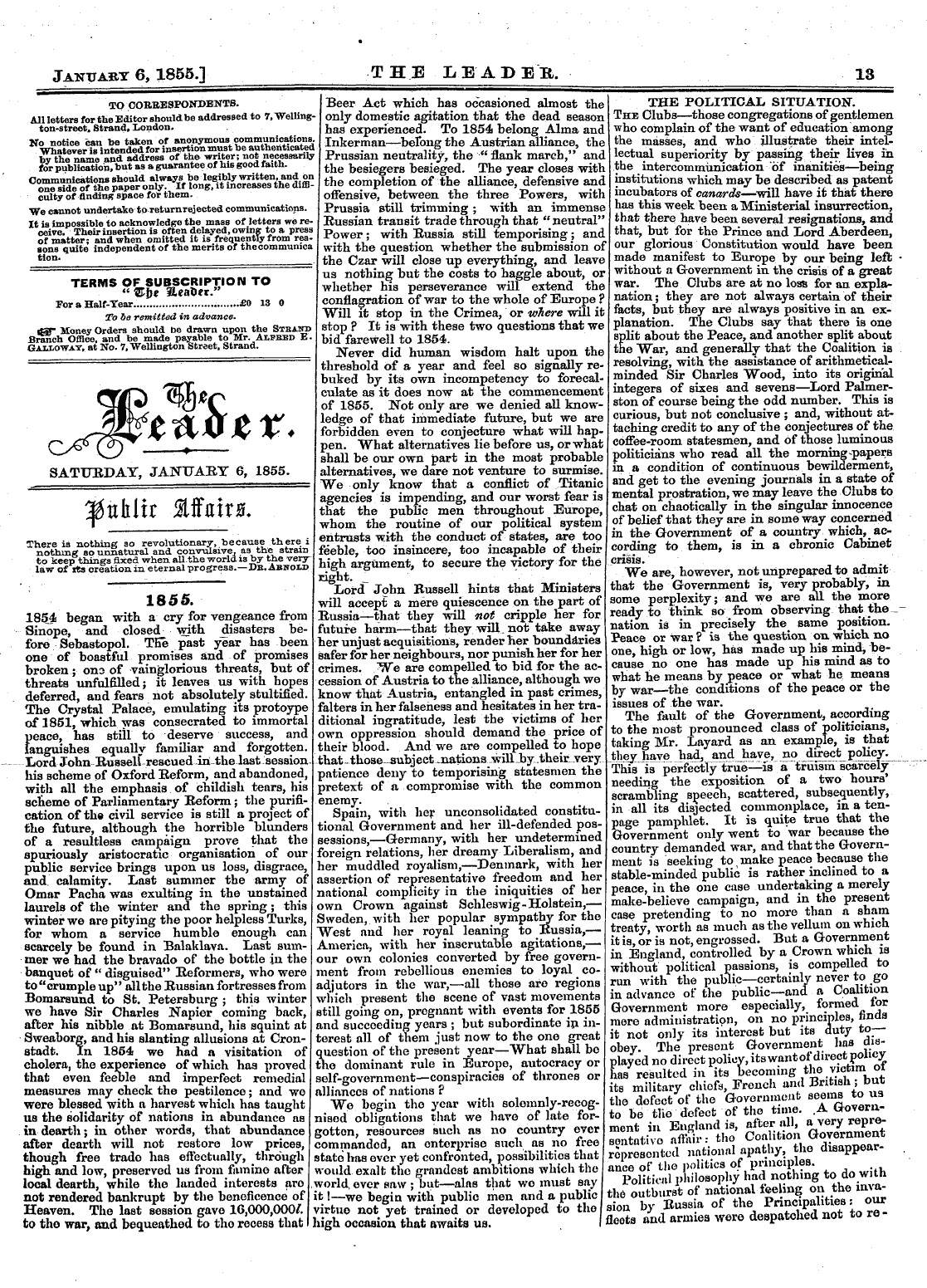 Leader (1850-1860): jS F Y, 2nd edition - The Political , Situation. The Clubs—Tho...