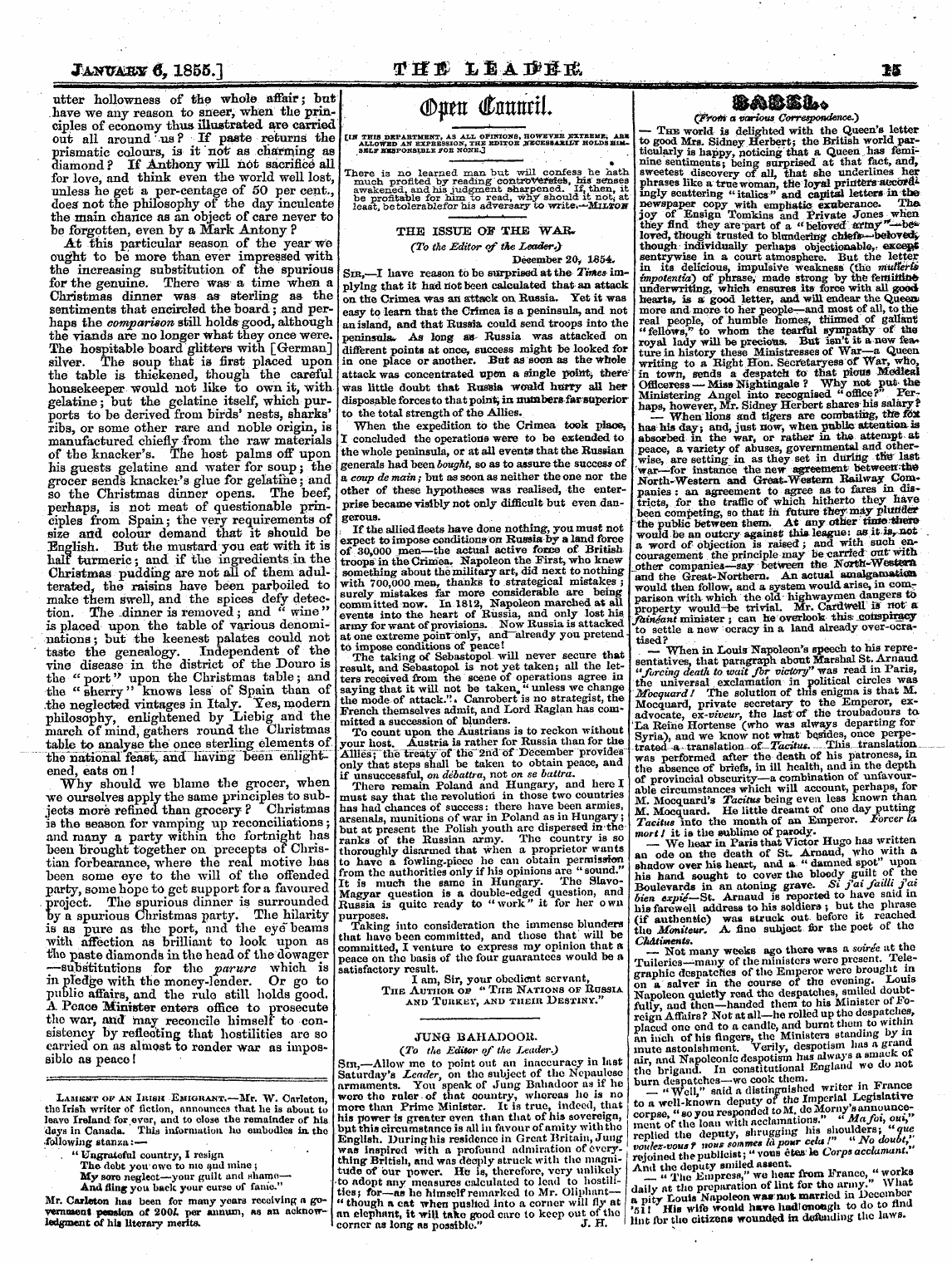 Leader (1850-1860): jS F Y, 2nd edition - Underbfeath The Christmas Table. The Law...