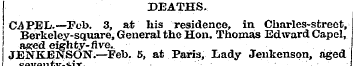 DEATHS. GAPEL.—Feb. 3, at his residence,...