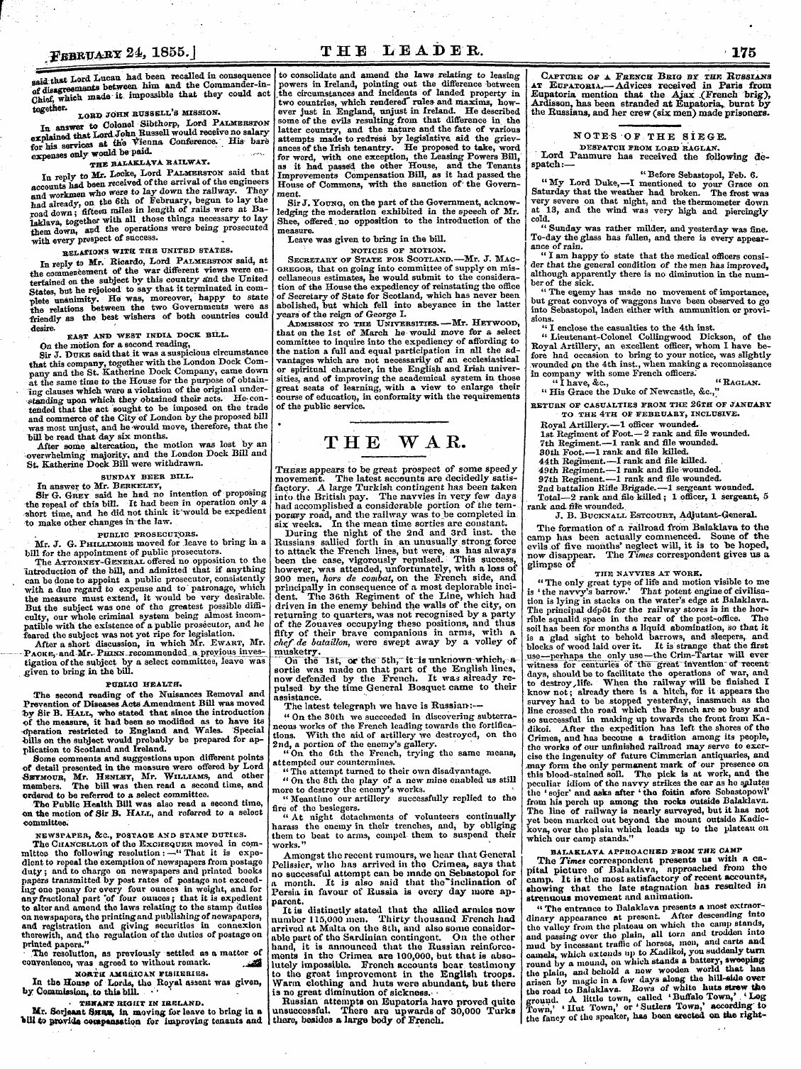 Leader (1850-1860): jS F Y, 2nd edition - The War. There Appears To Be Great Prosp...