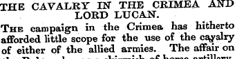 THE CAVALRY IN THE CRIMEA A1TO LORD LUCA...