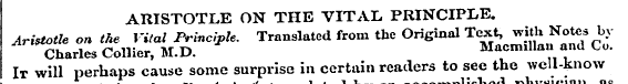 ARISTOTLE ON THE VITAL PRINCIPLE. Aristo...