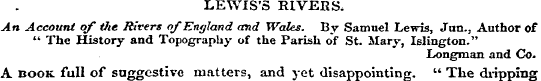 LEWIS'S RIVERS. An Account of Hie Rivers...