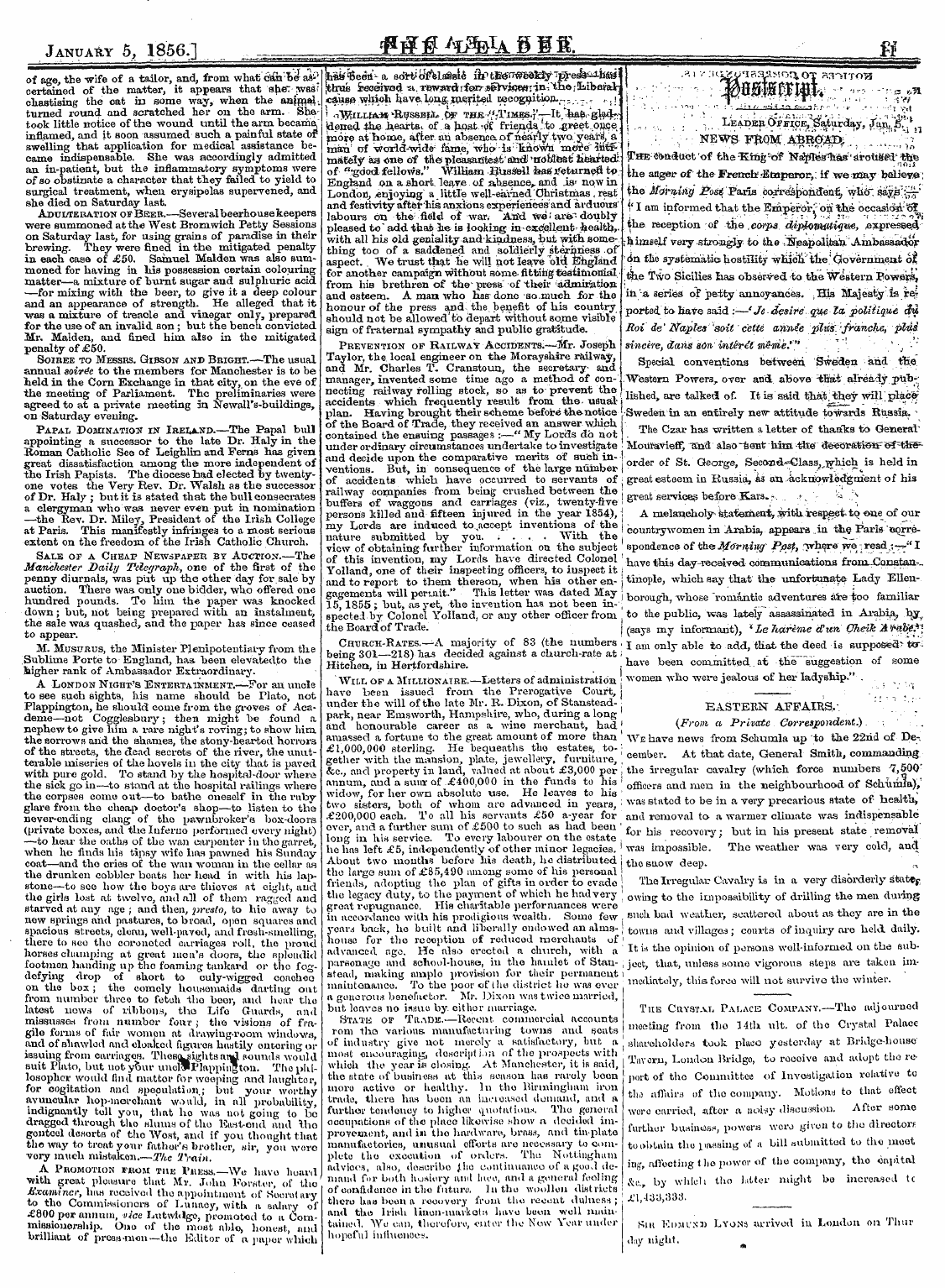 Leader (1850-1860): jS F Y, 2nd edition - January 5, 1856j ^__ ^^^ #Ff# %>%A *Bbs....