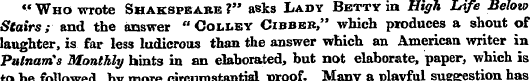 " Who wrote Shakspeake V asks Lady Betty...