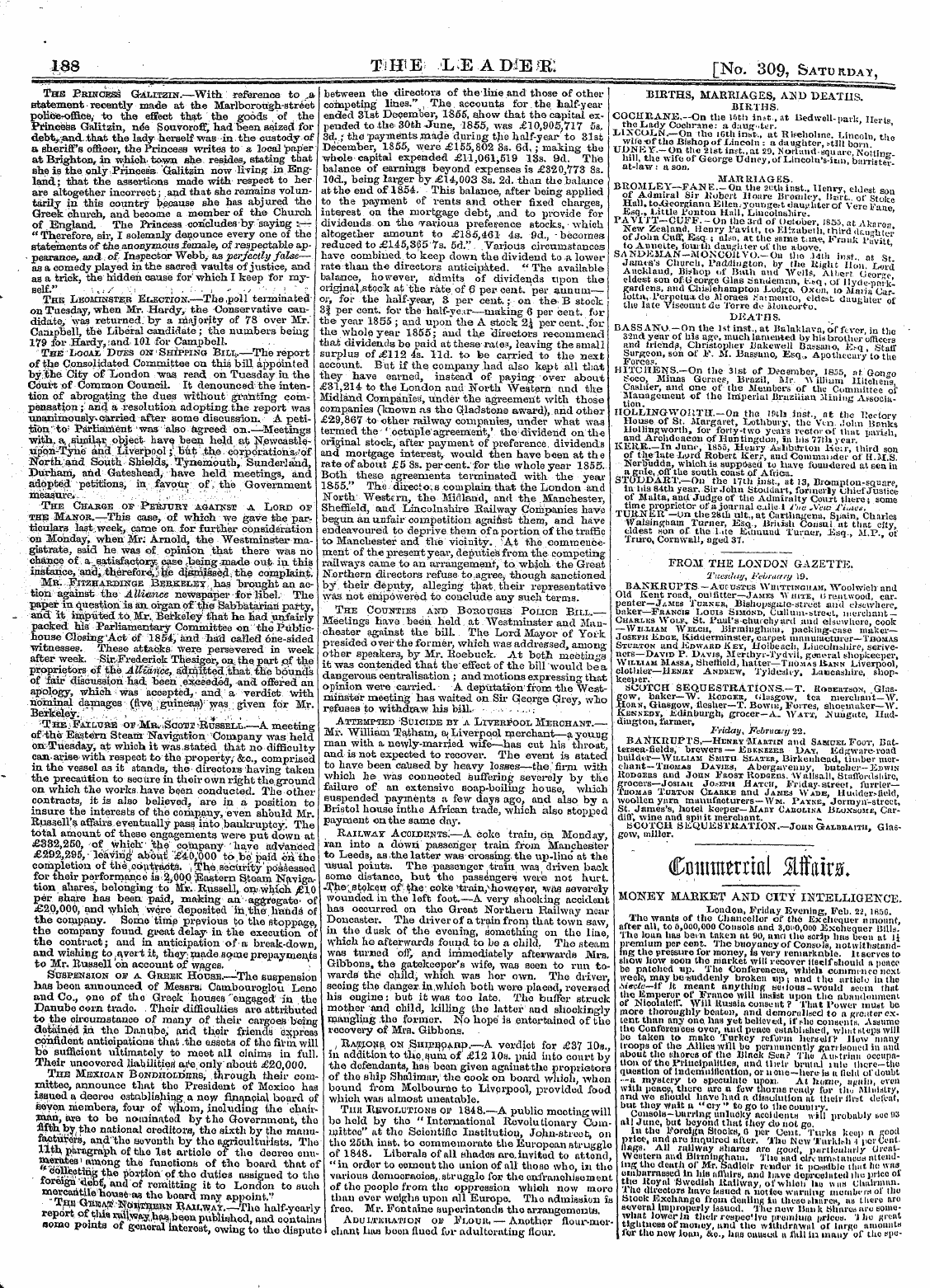 Leader (1850-1860): jS F Y, 2nd edition - Births, Marriages, A1s T D Deaths. Birth...