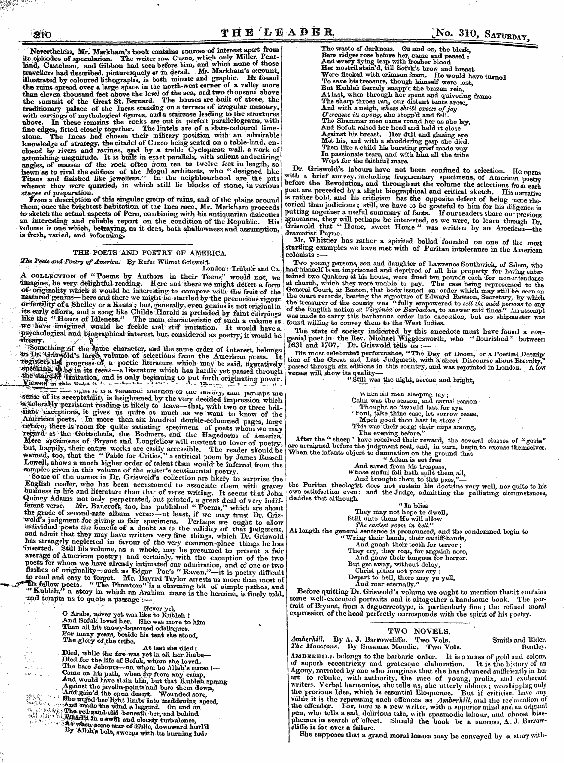 Leader (1850-1860): jS F Y, 2nd edition - M*> Teta 'I/B-Afebft. Ino. 310, Saturday...