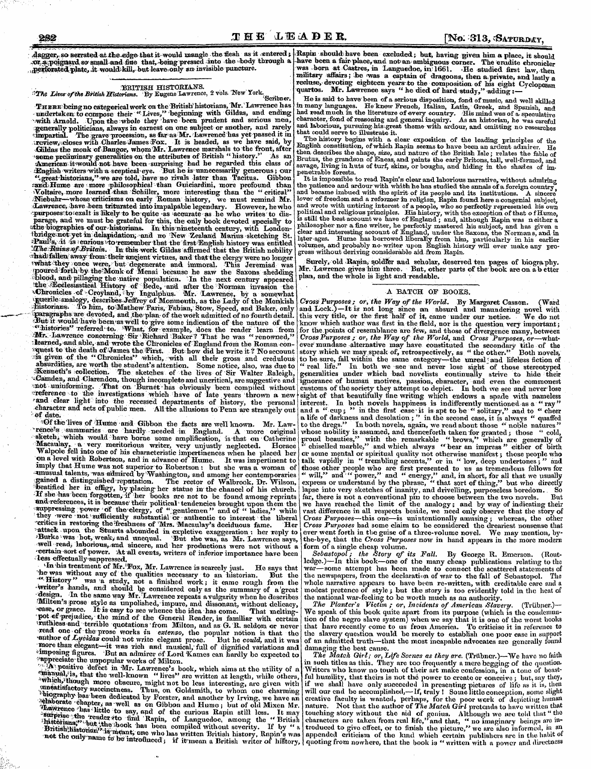 Leader (1850-1860): jS F Y, 2nd edition - A Batch Of Books. Crosst Purposes; Or, T...