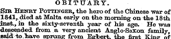 OBITUARY, Snt Henry Pottinger, the hero ...