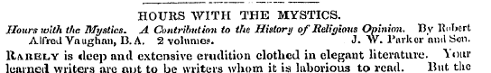 HOURS WITH THE MYSTICS. Hours with the M...