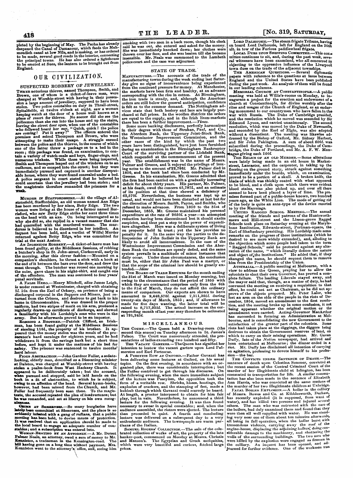 Leader (1850-1860): jS F Y, 2nd edition - 4,18 The Leader. [No, 319, Satttrday,