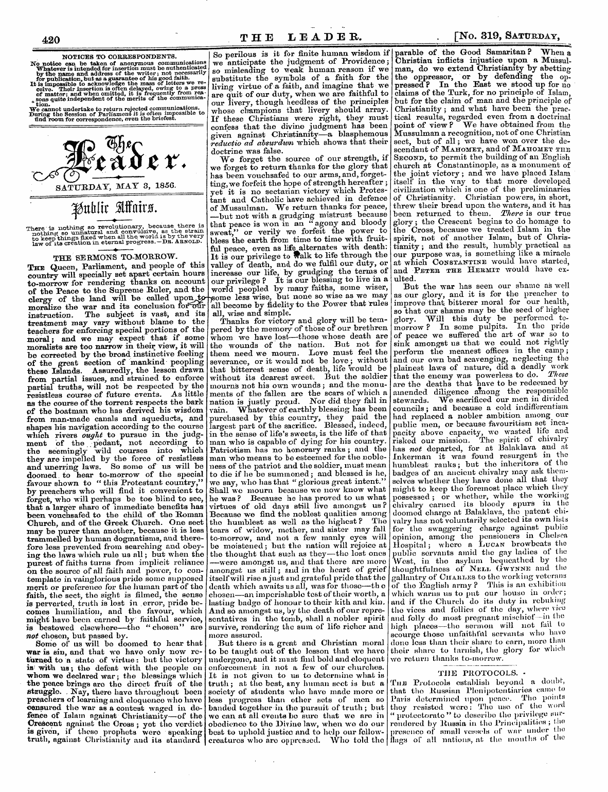 Leader (1850-1860): jS F Y, 2nd edition - Notices To Correspondents. No Notice Can...