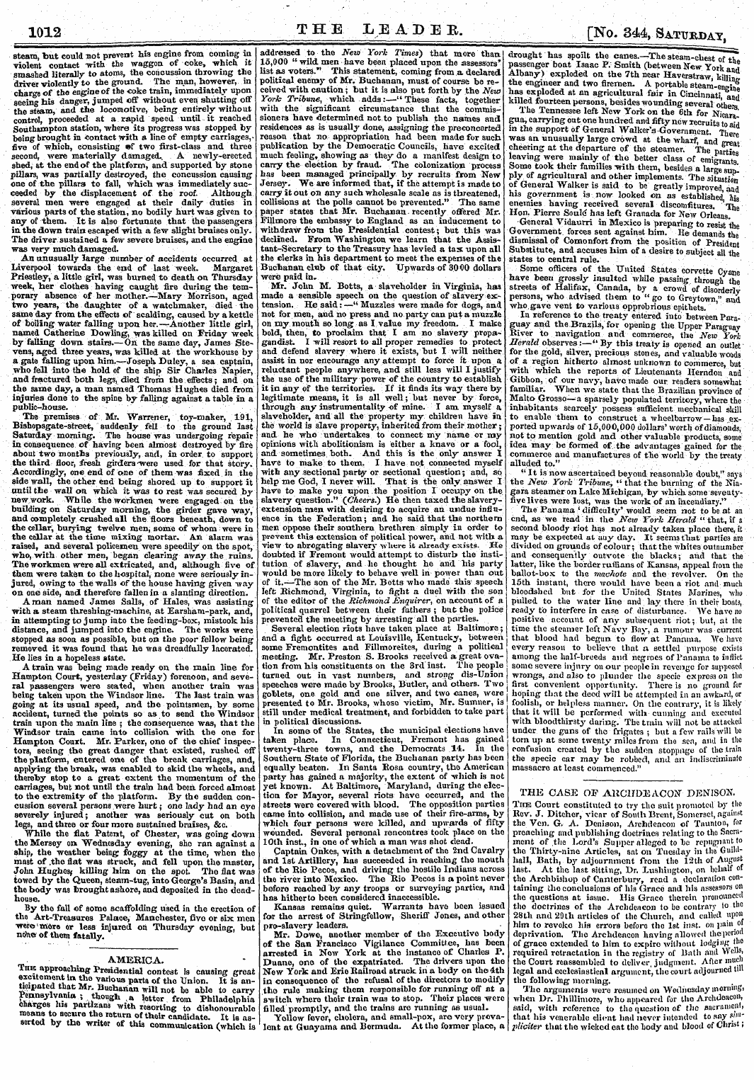 Leader (1850-1860): jS F Y, 2nd edition - 1012 . . _ The Lea Deb. [No. 344, Saturd...