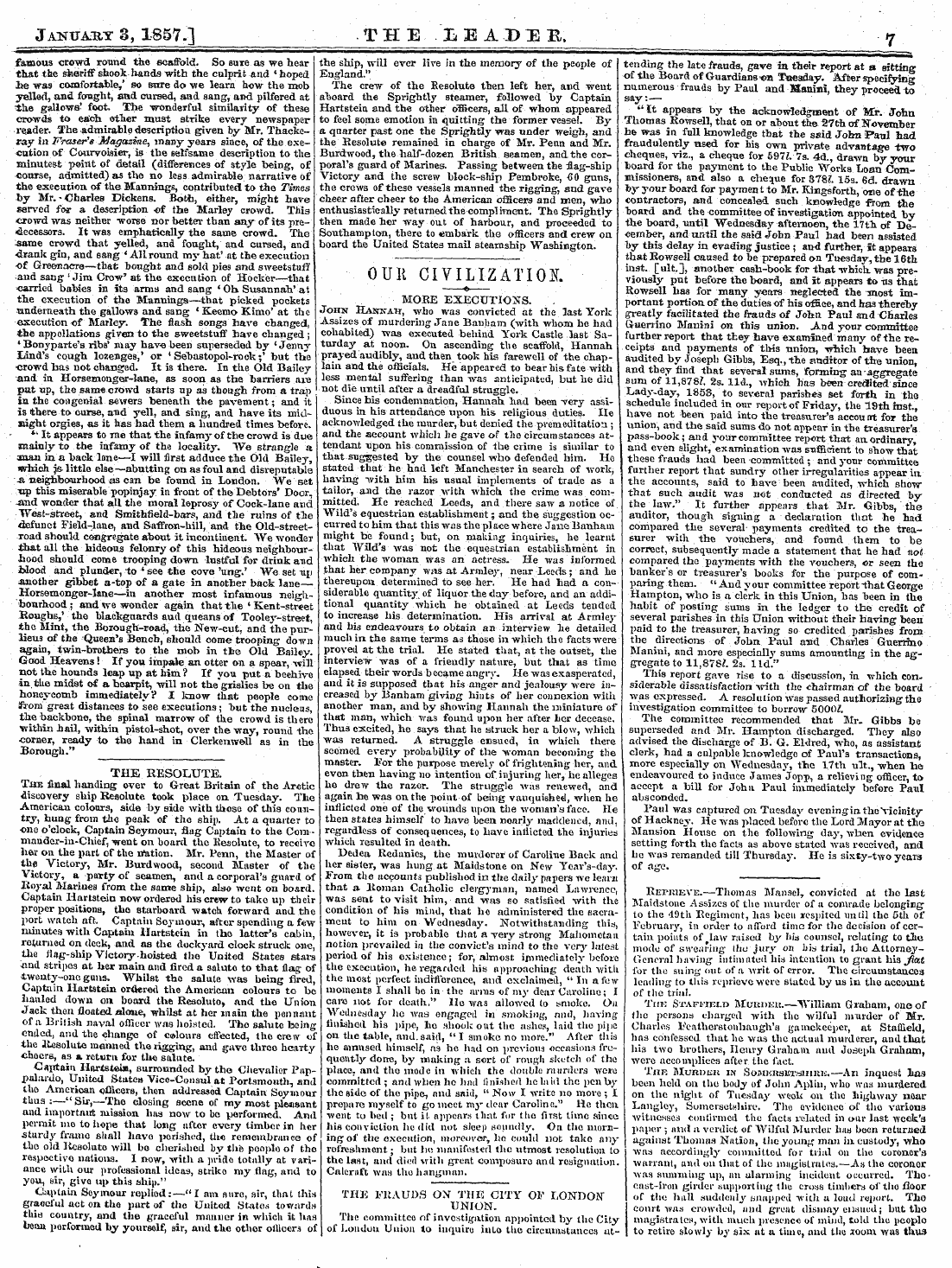 Leader (1850-1860): jS F Y, 2nd edition - January 3, 1857.] T H E & E A D "E E, 7